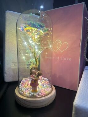 Flower Gifts for Mom, Glass Light Up Rose Iridescent Rose Dome Night Light new